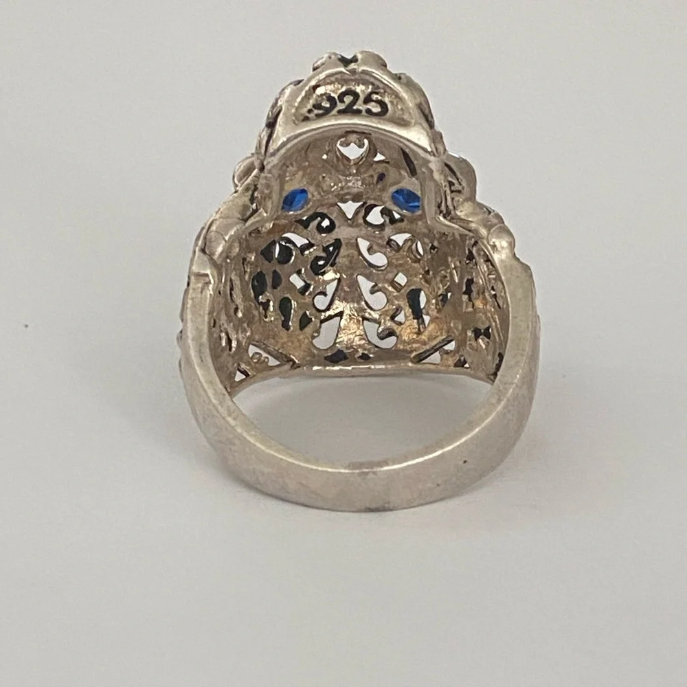 925 silver skull biker ring blue cubic zirconia cz stones 11 size